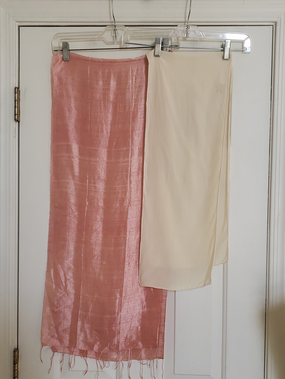 VINTAGE Silk Scarf Bundle of Two | Blush Pink Peach Shantung + Ivory Crepe Silk - Picture 5 of 7